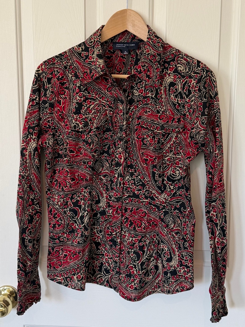 Jones New York Black and Red Paisley Button-Down Shirt